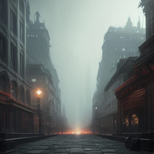 Soot-Covered City in Dark Fantasy Style