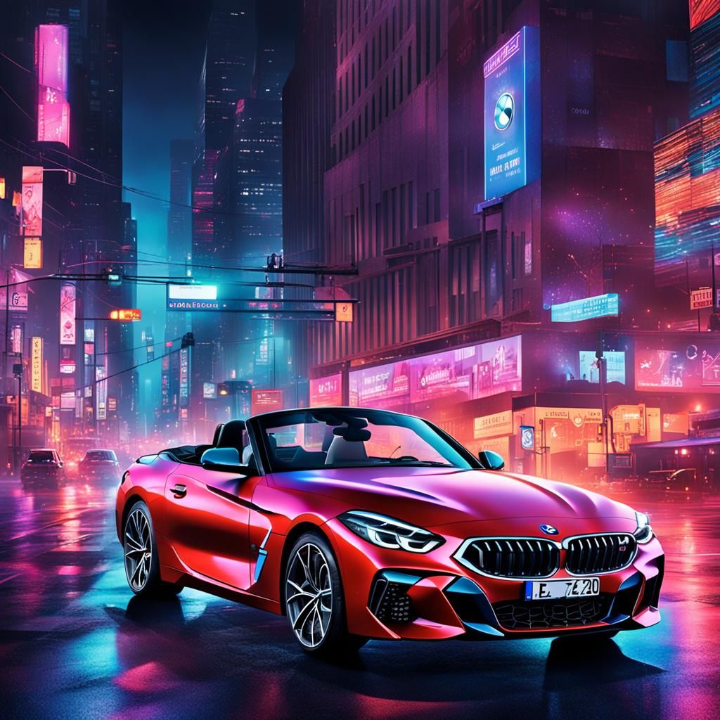 BMW Z4 M40i in Neon Cityscape: Synthwave Style
