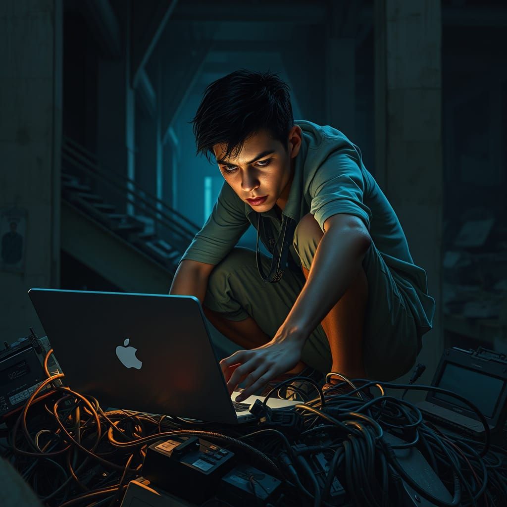 Cyberpunk Protagonist in a Gritty, Dystopian World