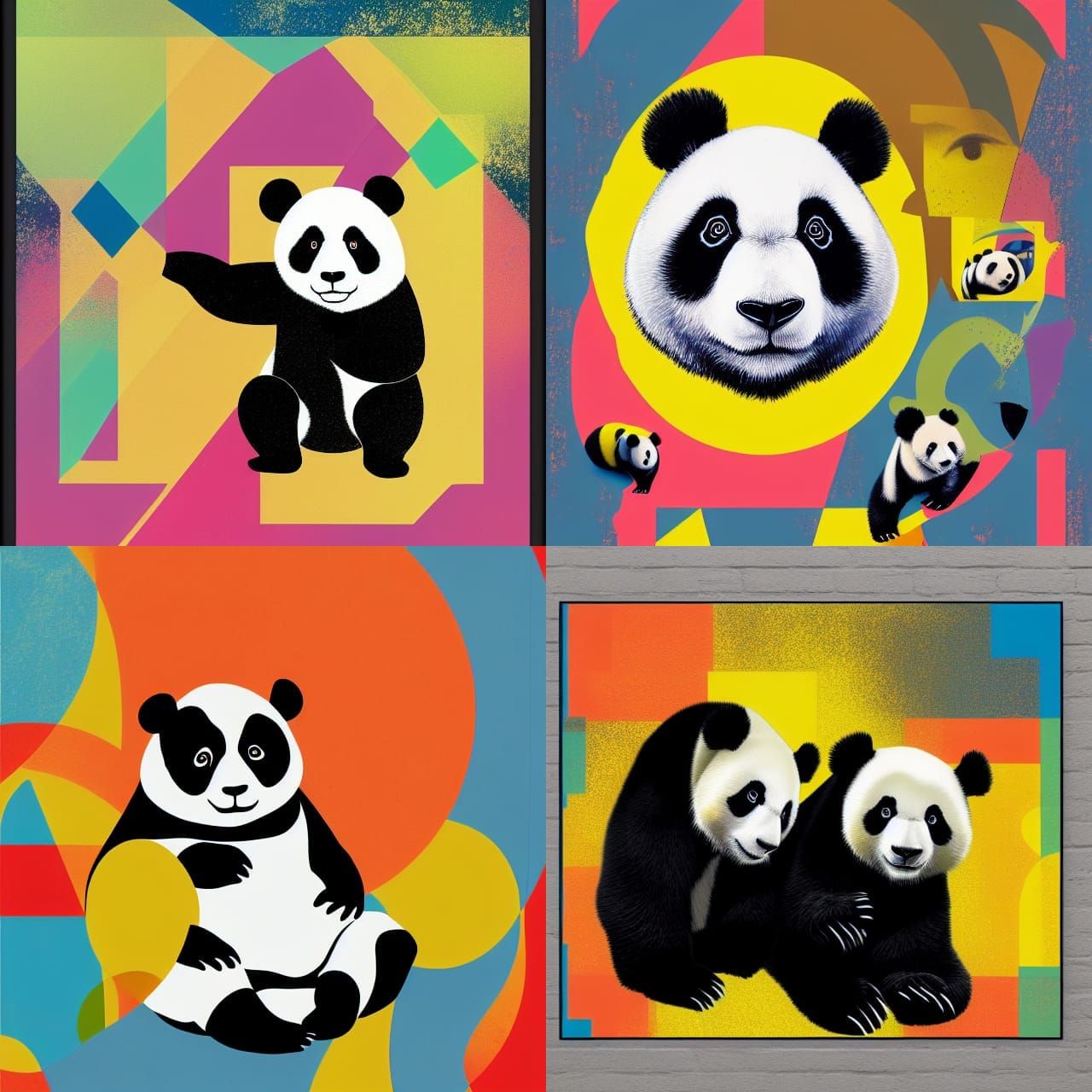 Pop Art Panda Bears in Screen Print Style