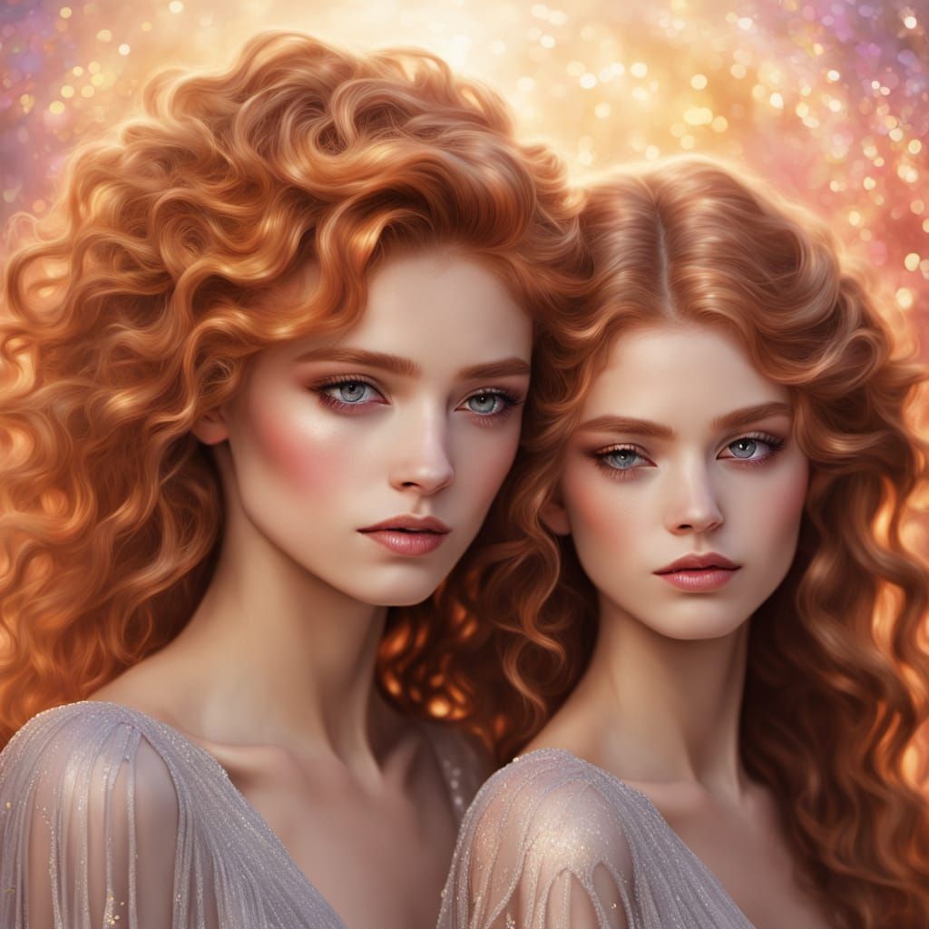 Israeli Fantasy Portrait of Two Women in Whimsical Oil Paint...