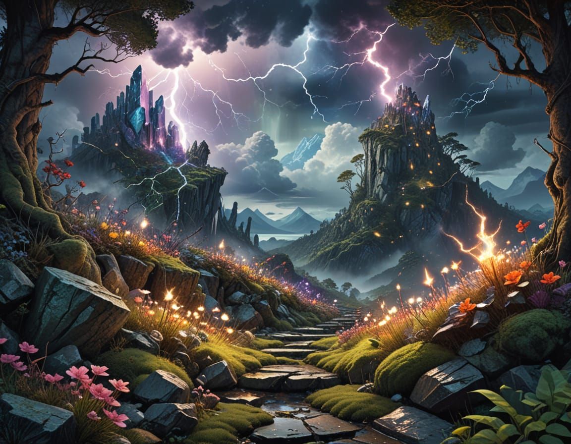 Surreal Watercolor World with Crystals and Endless Flower Pa...