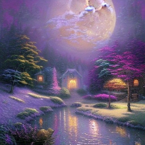 Ethereal Sleepy Moon in a Thomas Kinkade Style