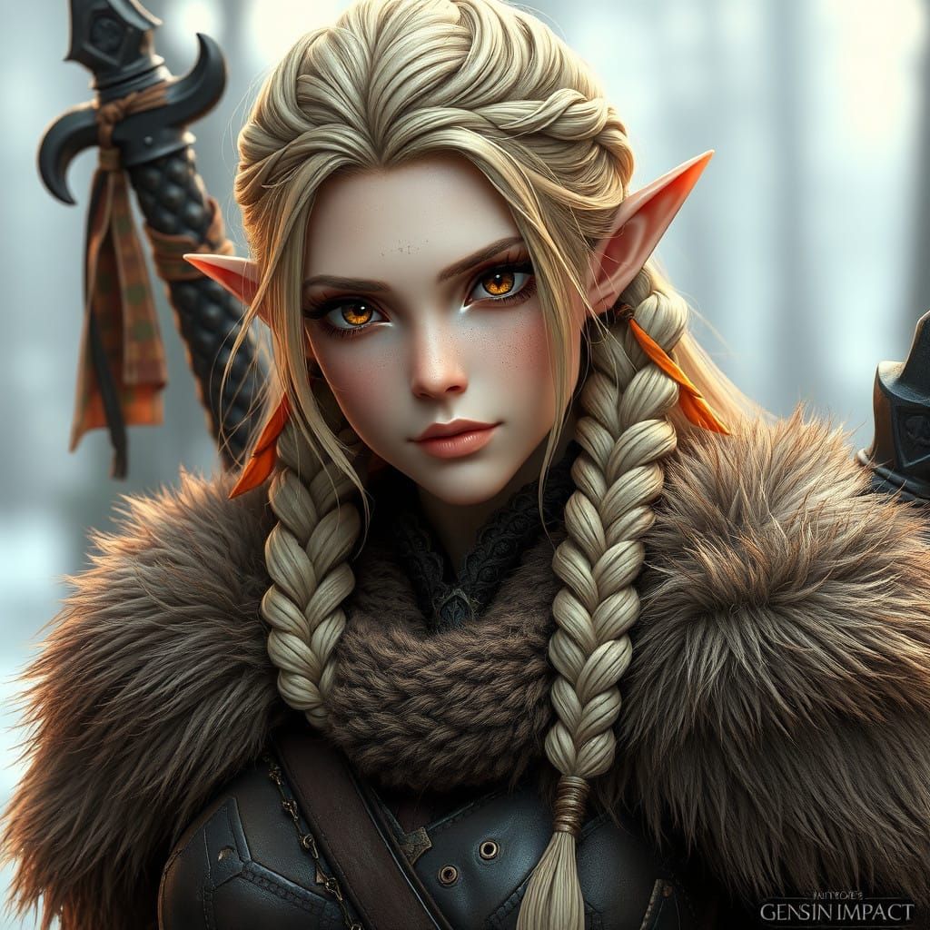 hyperdetailed photo, braided blonde haired medieval female b...