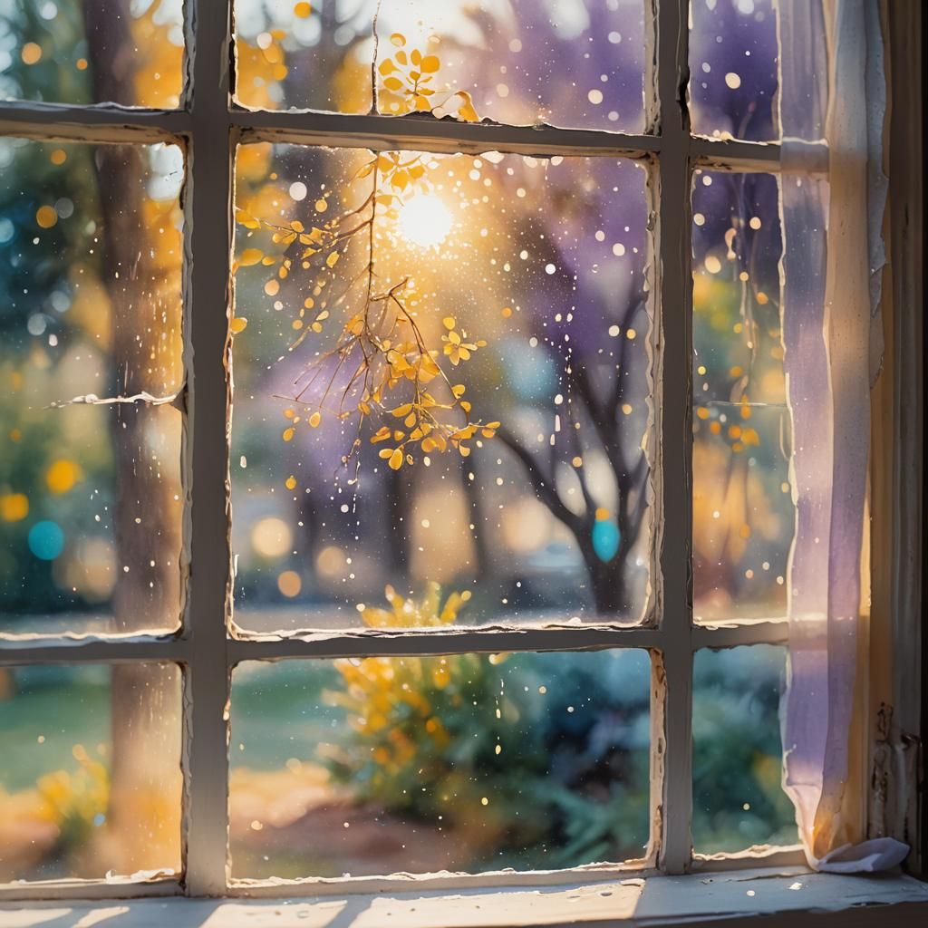 Sunlit Window in Watercolor Impressionist Style