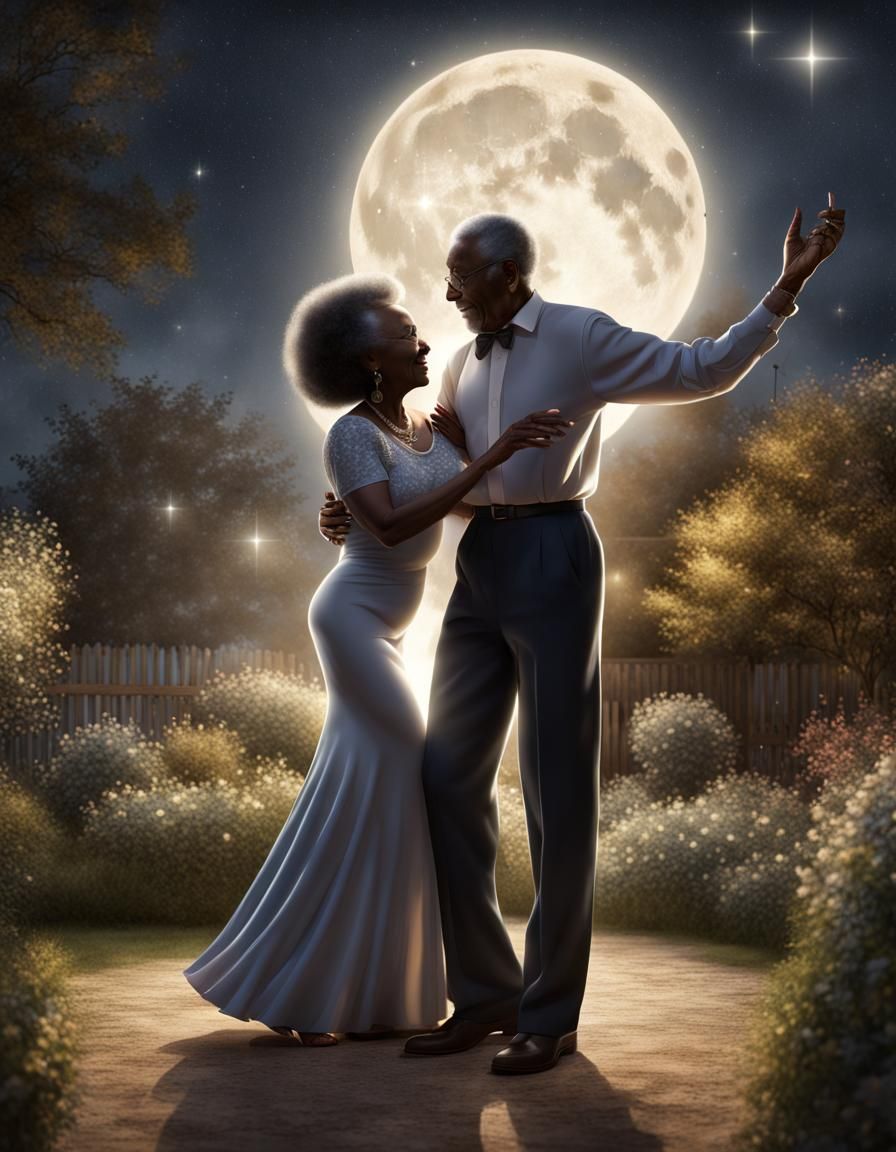 Romantic Moonlight Dance of an Elderly Couple