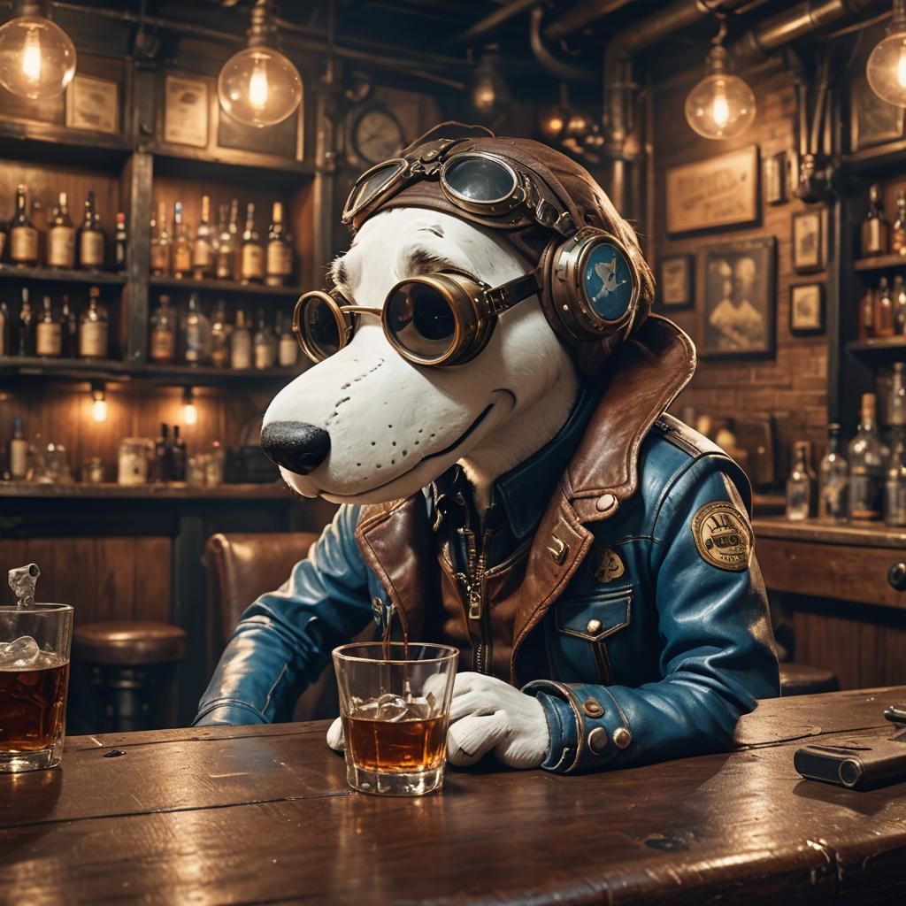 Snoopy Drinks Whiskey: Retro-Futuristic Concept Art