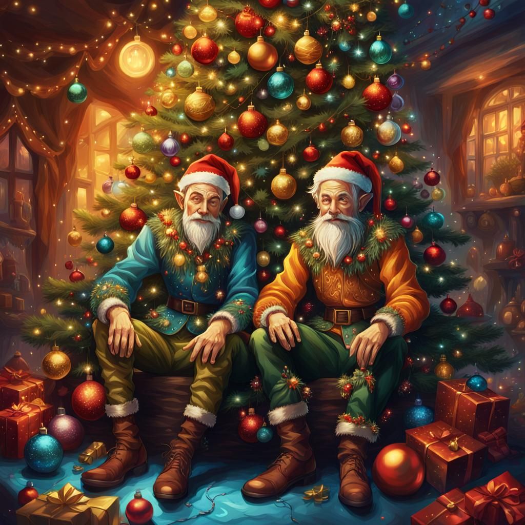 Joyful Christmas Elves in Vibrant Christmas Tree