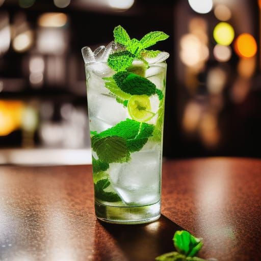 A photograph of a Mojito cocktail