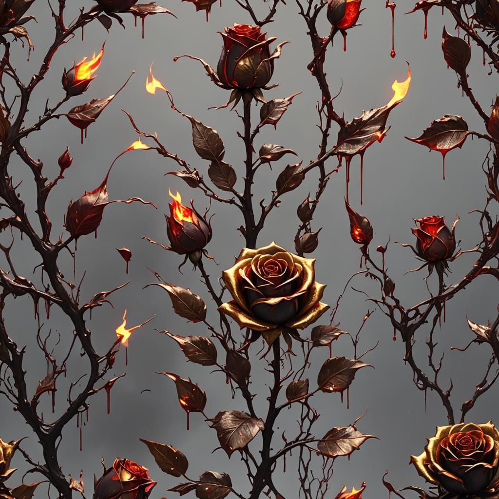 Fiery Golden Rose with Dripping Blood: Fantasy Art