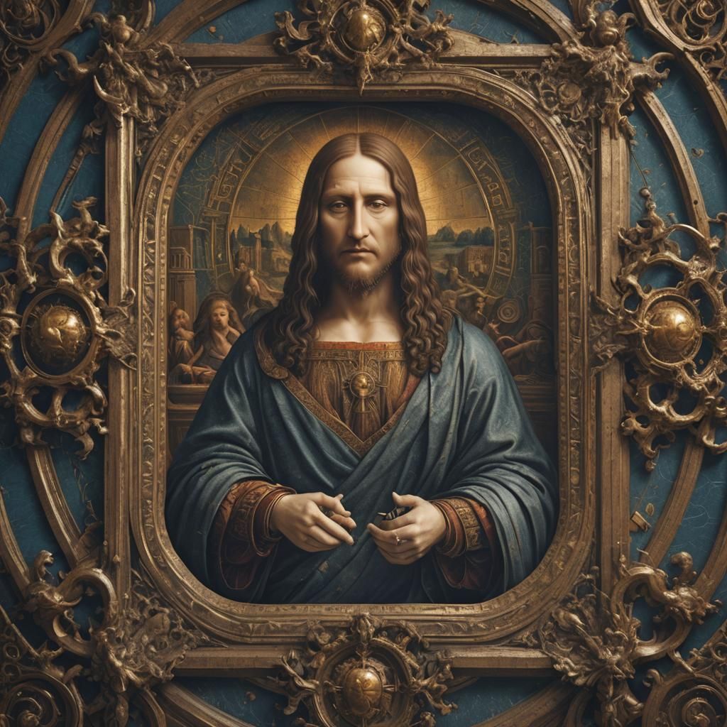 Salvator Mundi: Detailed Matte Painting in Deep Color