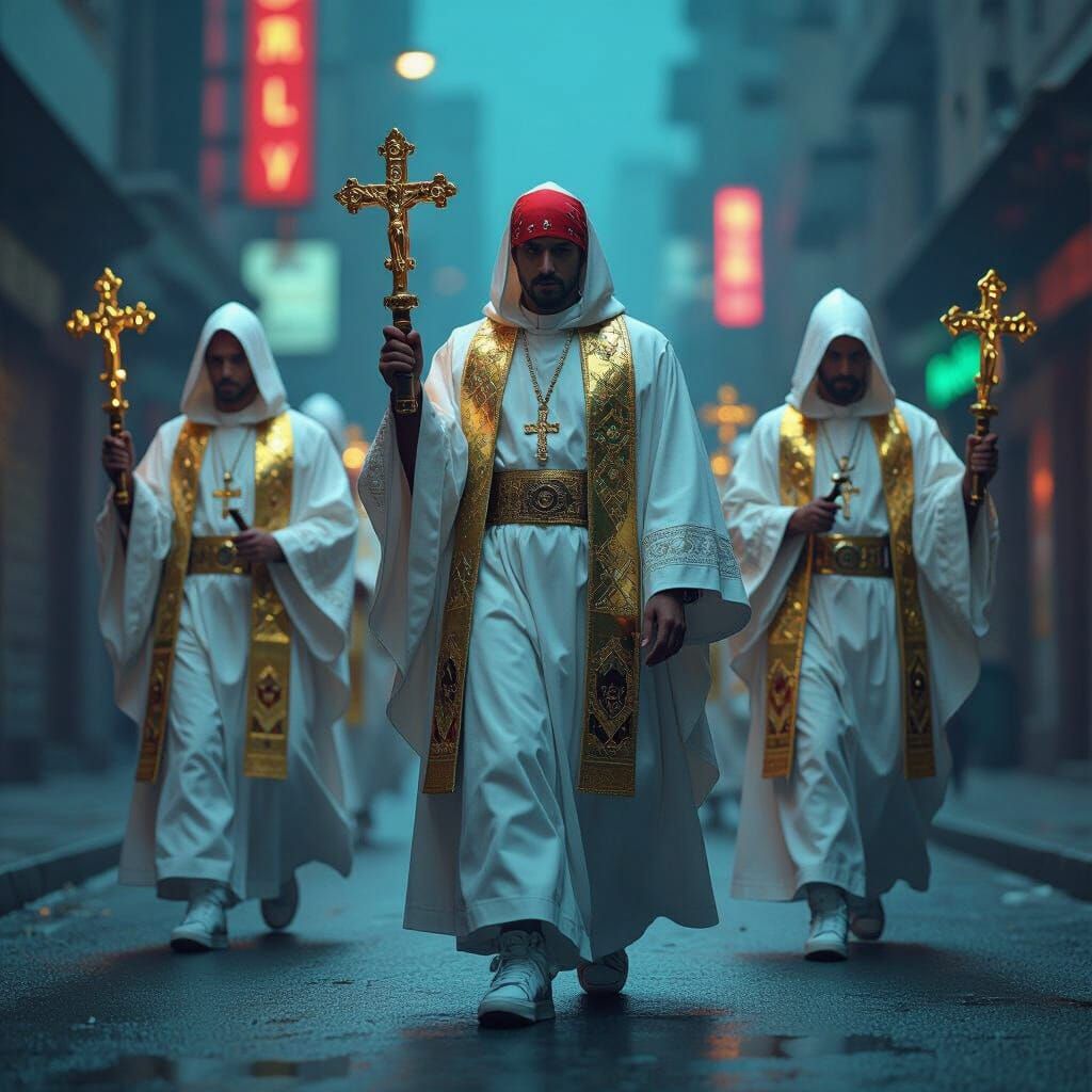 Holy Priests Gang in Surreal Realism Style
