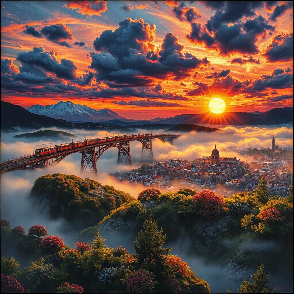 Whimsical Monstrous Cityscape in Alcohol Ink and Impasto