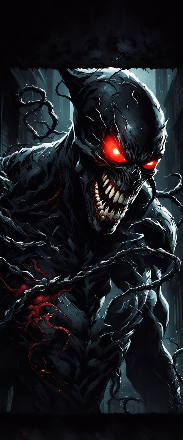Spawn and Venom Fusion in Gothic City Alleyway
