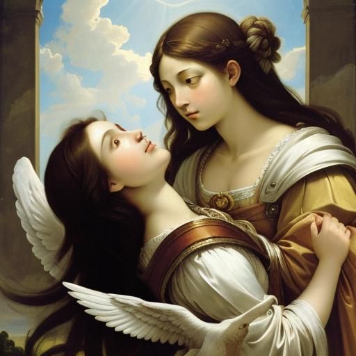 Baroque Lovers Embrace in Heavenly Light