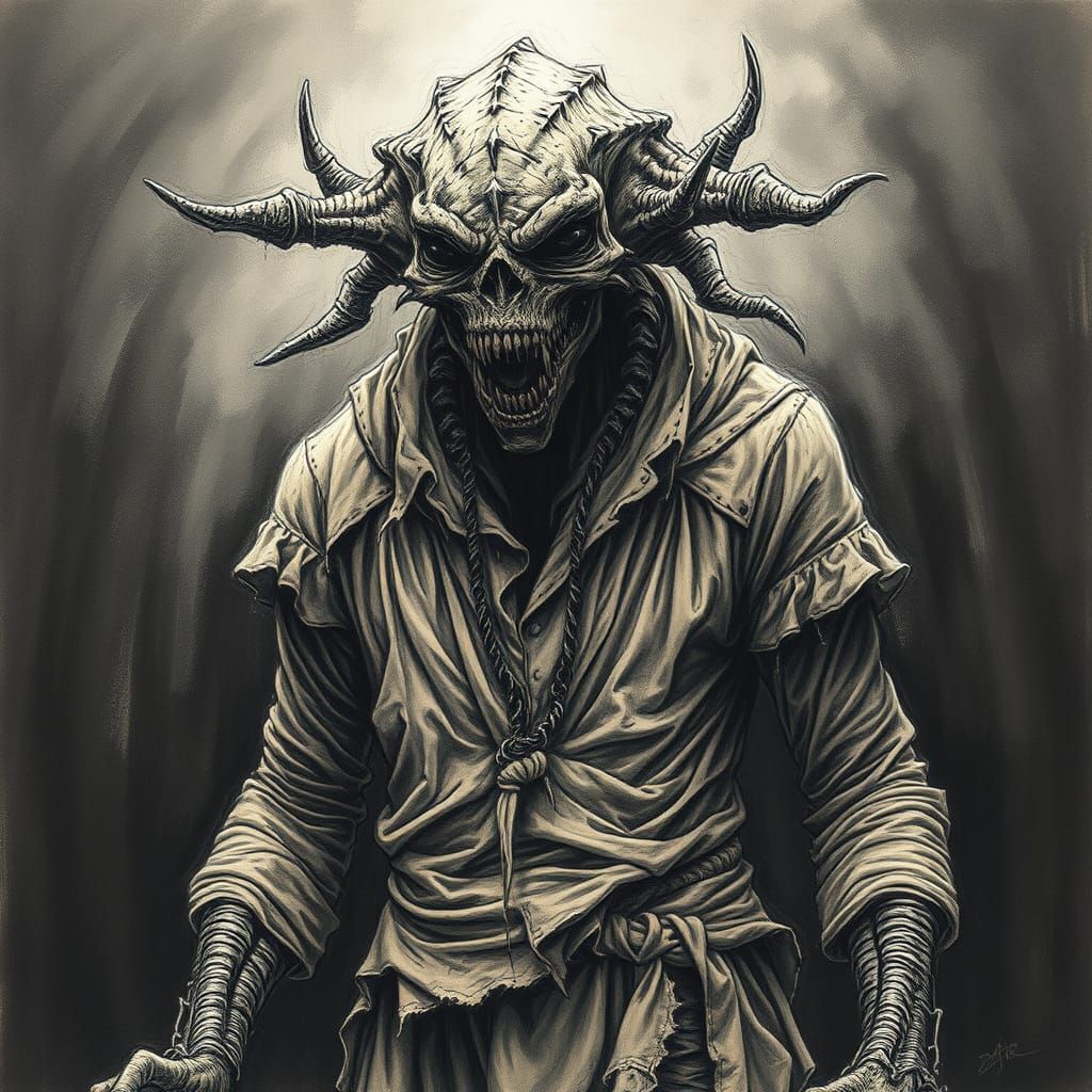Terrifying Monster in Expressive Charcoal Drawing Style