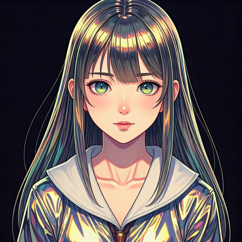 Vibrant Anime Goddess in Iridescent Chrome Armor