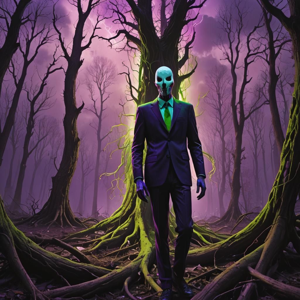 Slenderman in Dark Forest: Surreal Pop Art