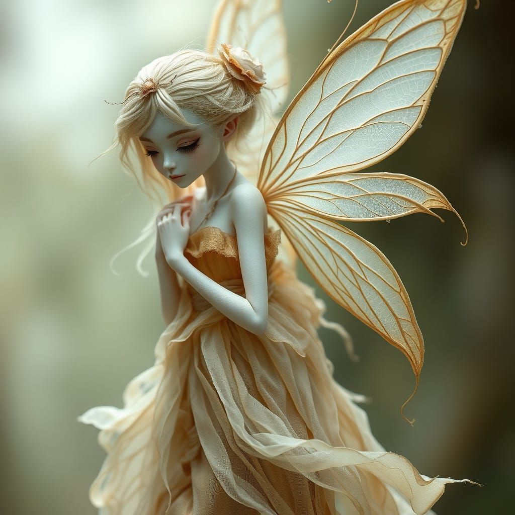 Whimsical Fairy in Porcelain White with Feathery Textures