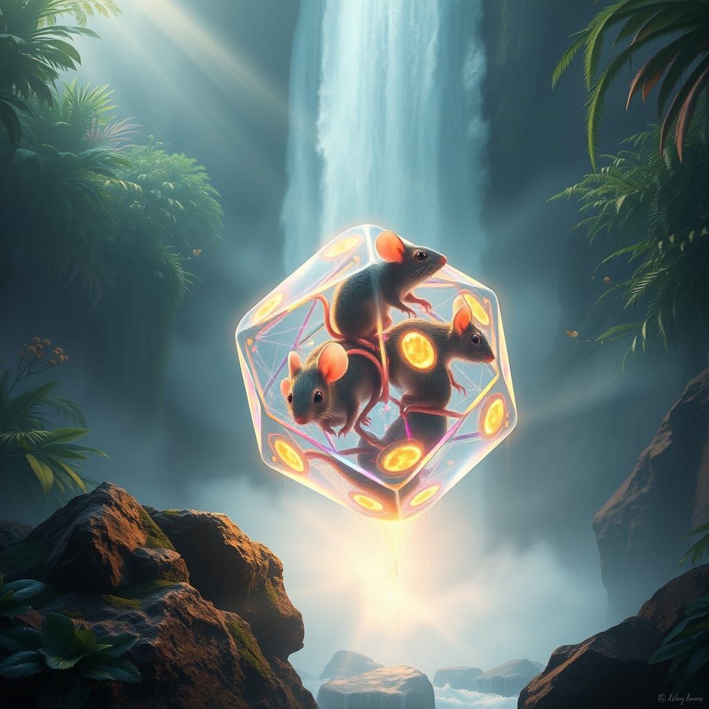 Enchanted Dice in a Breathtaking Waterfall Scene