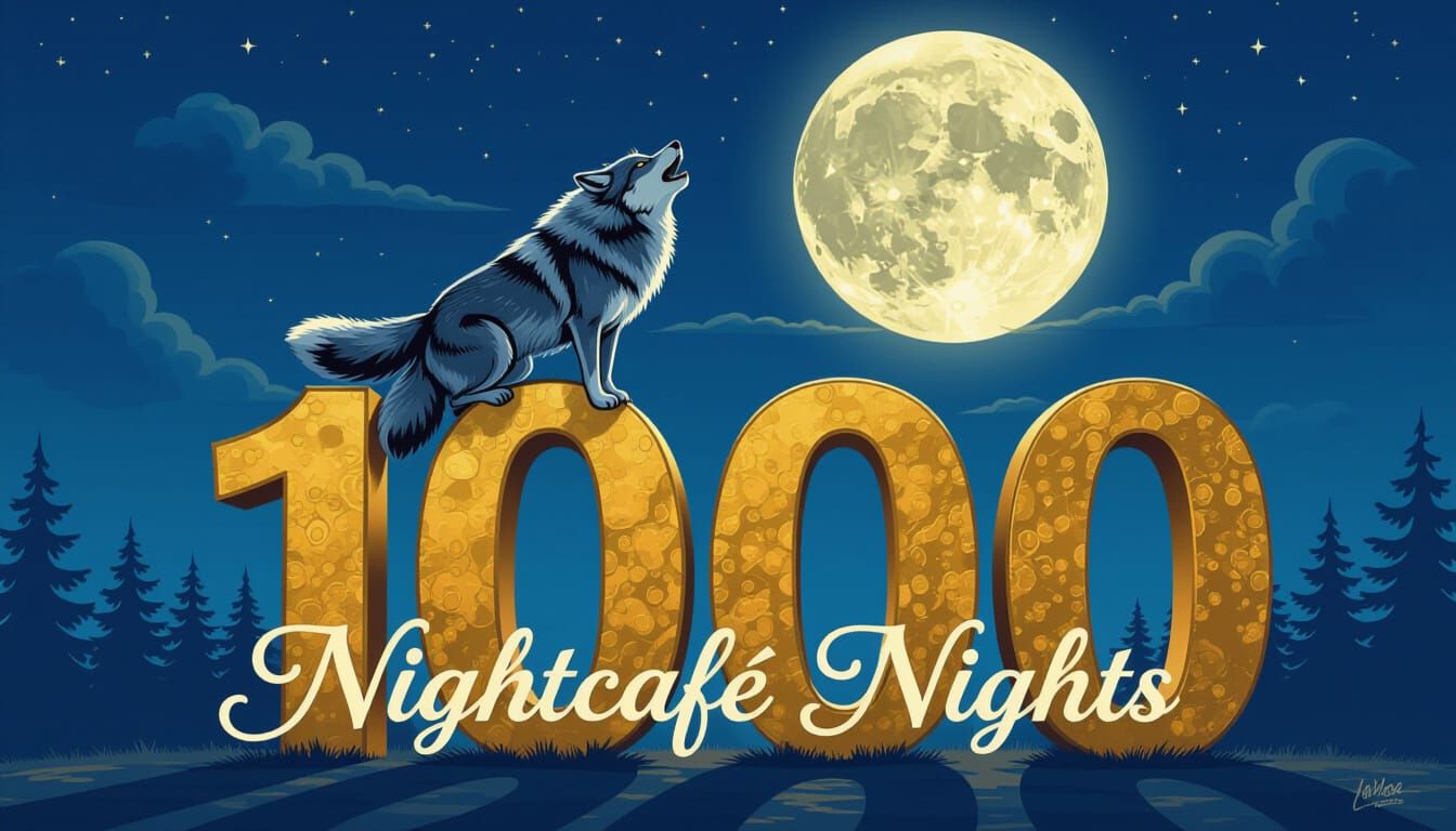 Surreal Wolf Howling at Moon on Golden Number