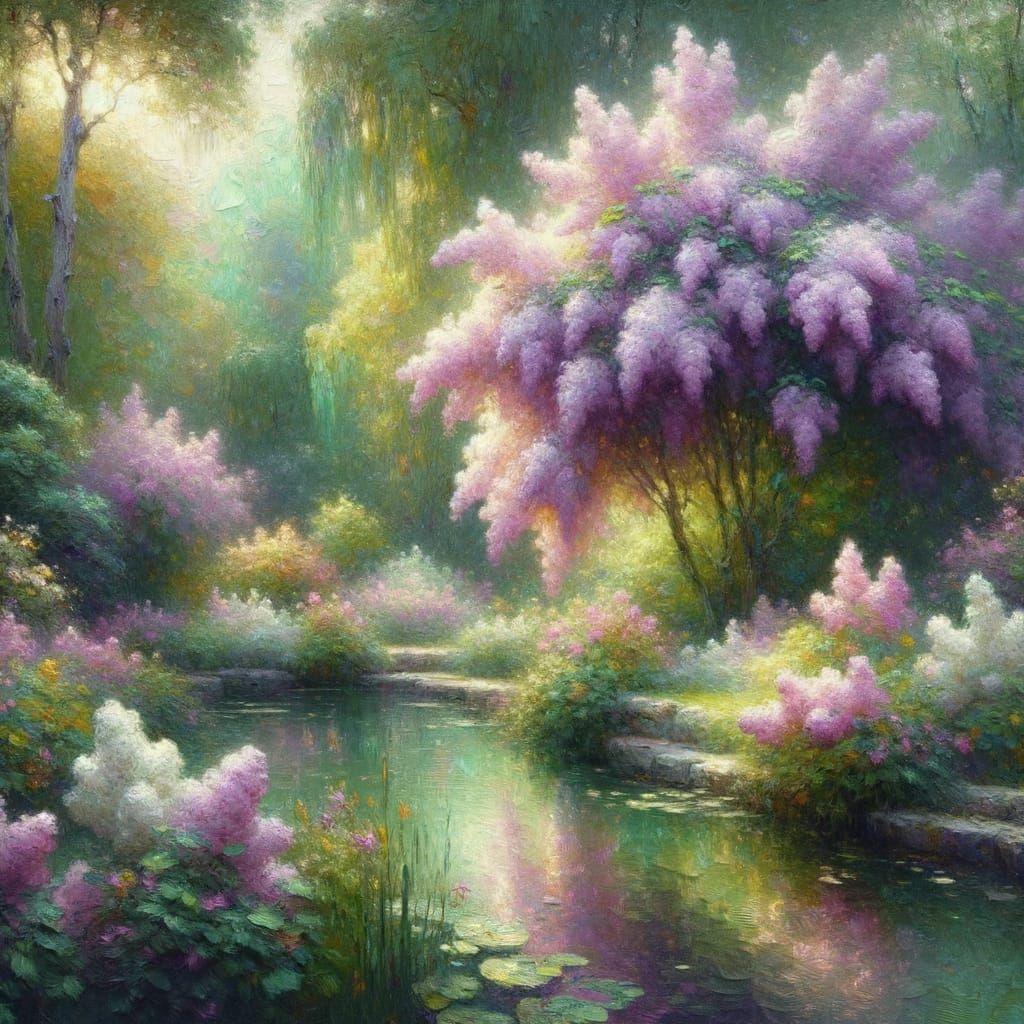 Soft Lilac Blooms in a Dreamy French Impressionist Garden