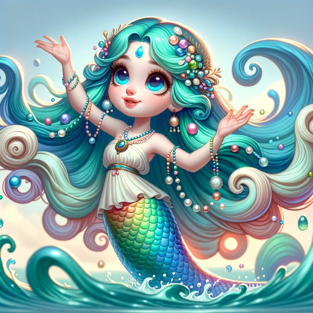 Greek Sea Goddess Poseidonia in Whimsical Animation Style