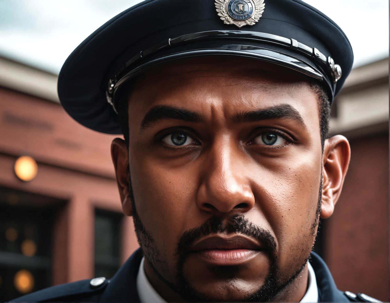 Hyperrealistic Security Guard in Cinematic Moody Atmosphere