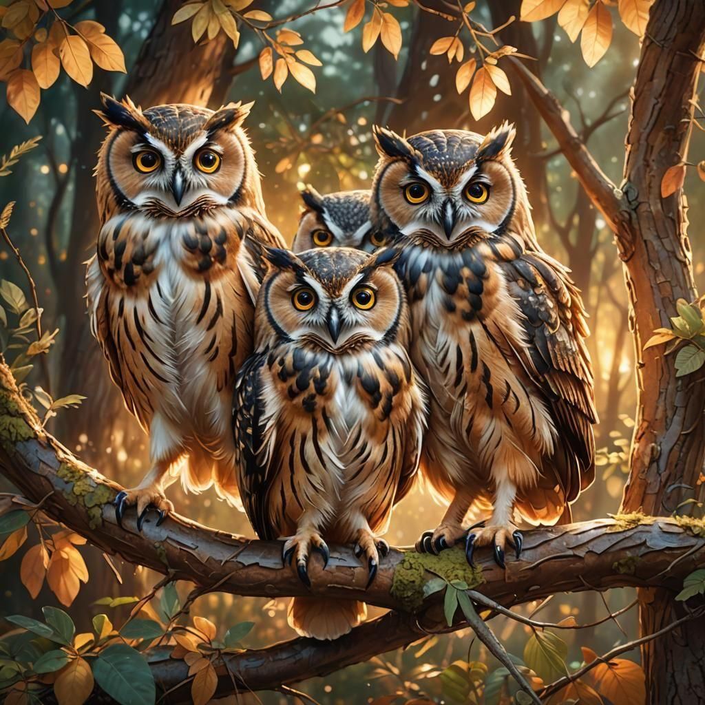 Whimsical Owls in Sunset Glow