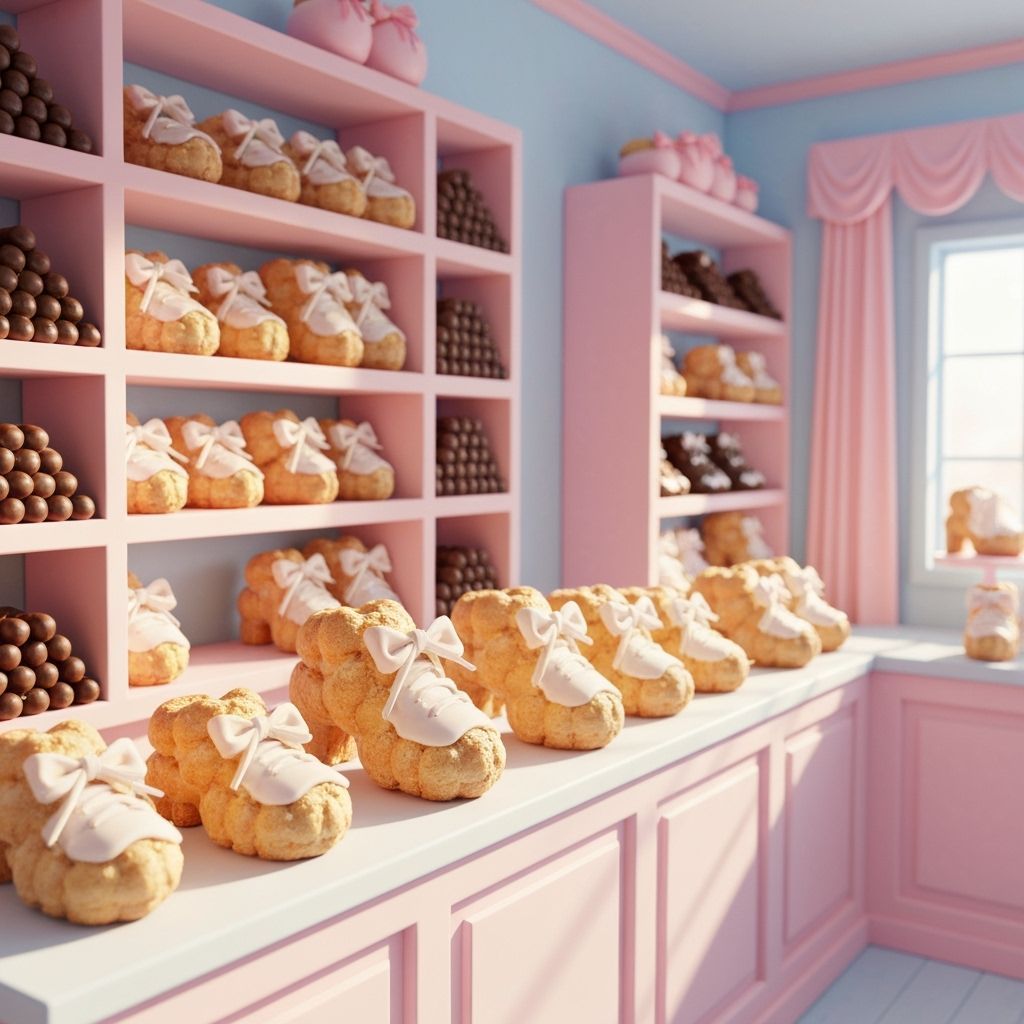 Whimsical Cream Puff Shoe Shop in Pastel Colors