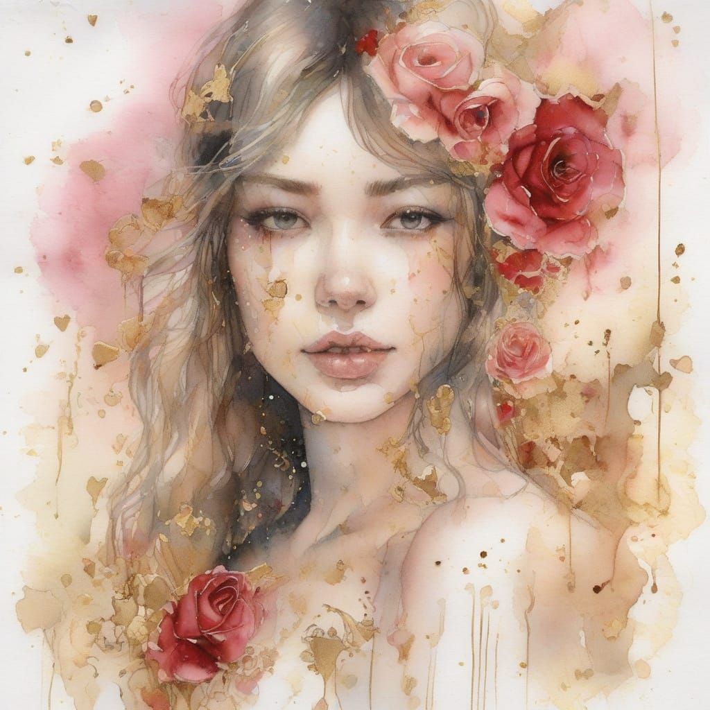 Ethereal Watercolor Portrait of a Woman Holding a Valentine ...
