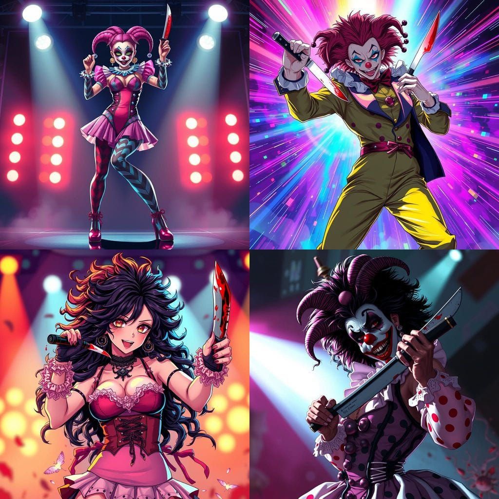 Cyberpunk Idol Clown Dancer Wields Bloody Knife