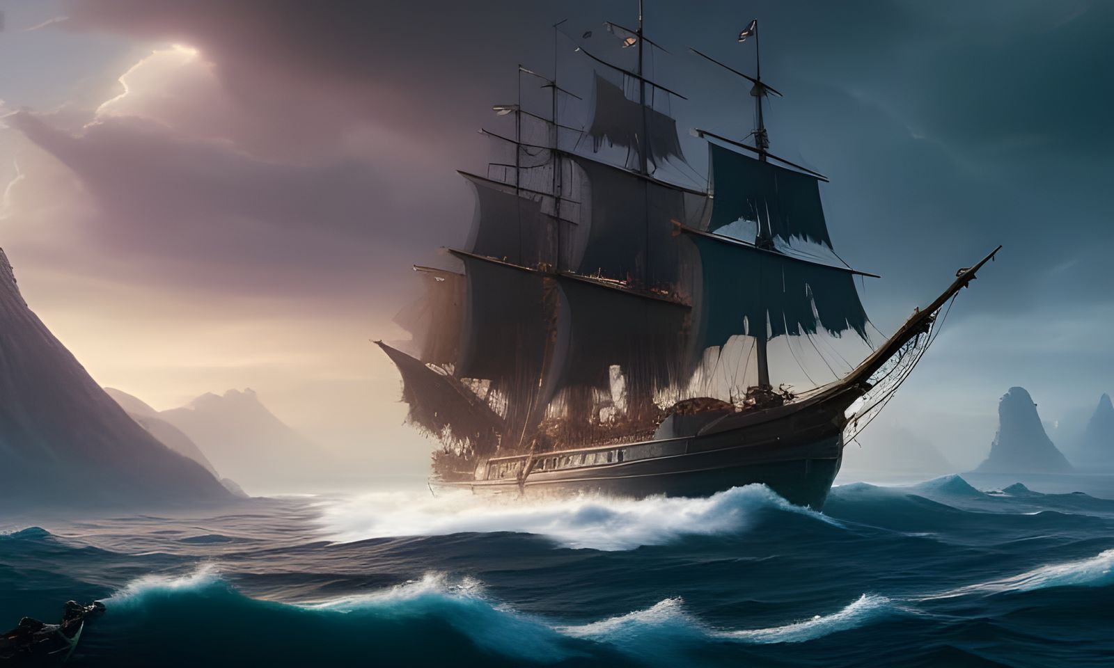 Pirate Ship with Kraken in Dark Fantasy Style