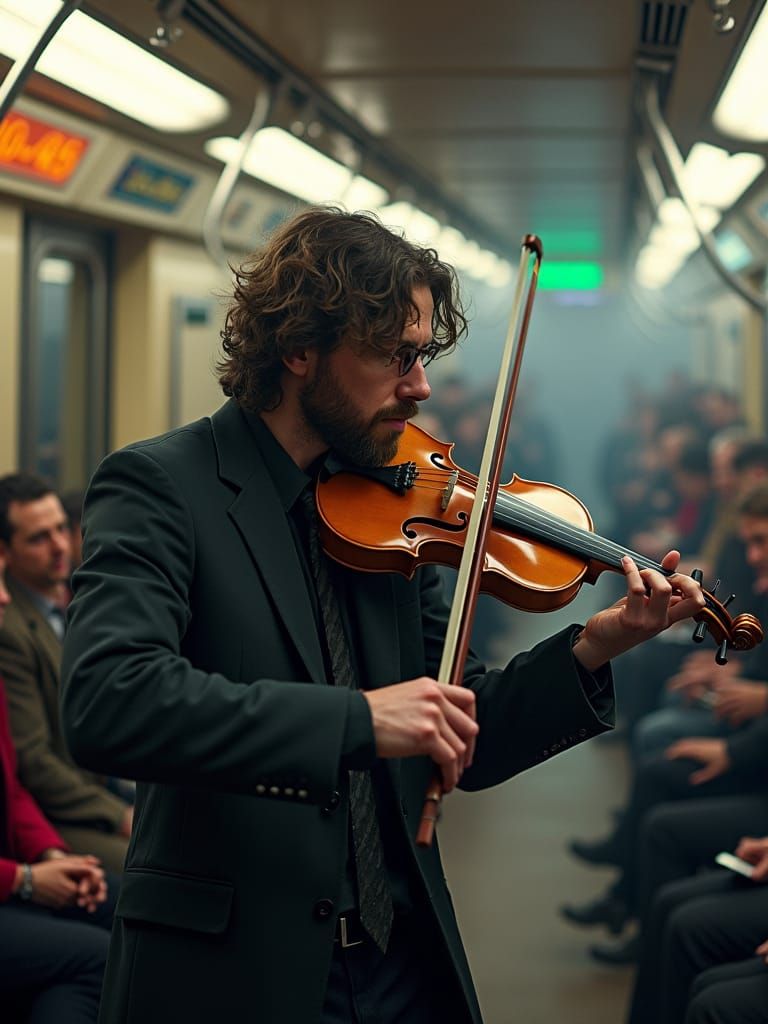Violinist's Deep Color Subway Performance: Matte Painting