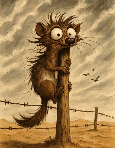 Weasel in Desert: Whimsical Cartoon Illustration