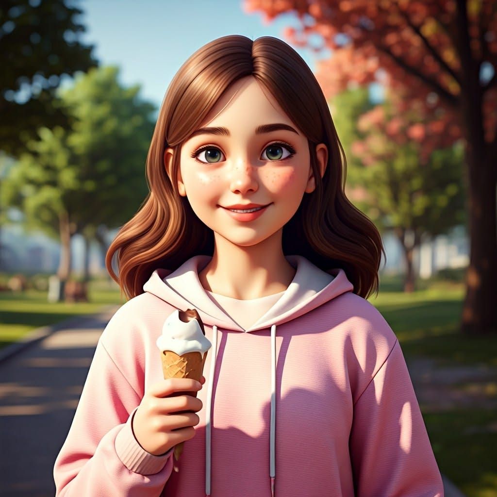 Teenage Girl with Ice Cream, 3D Digital Art