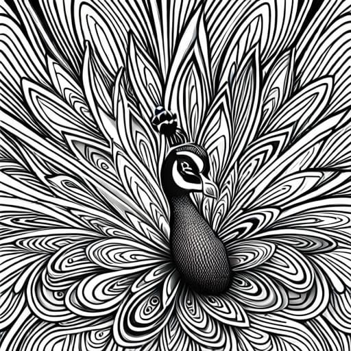Peacock Coloring Page in Black and White Line Art