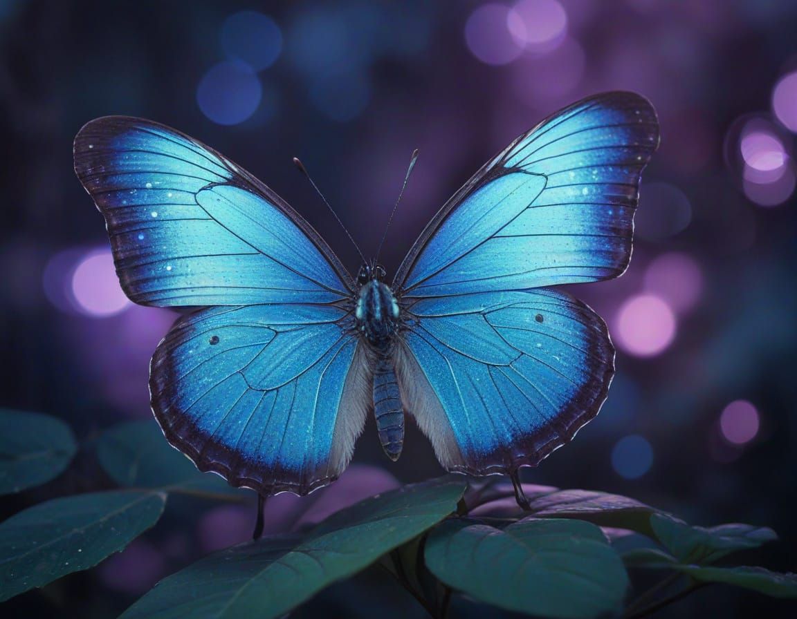 Ethereal Blue Butterfly in Mystical Forest