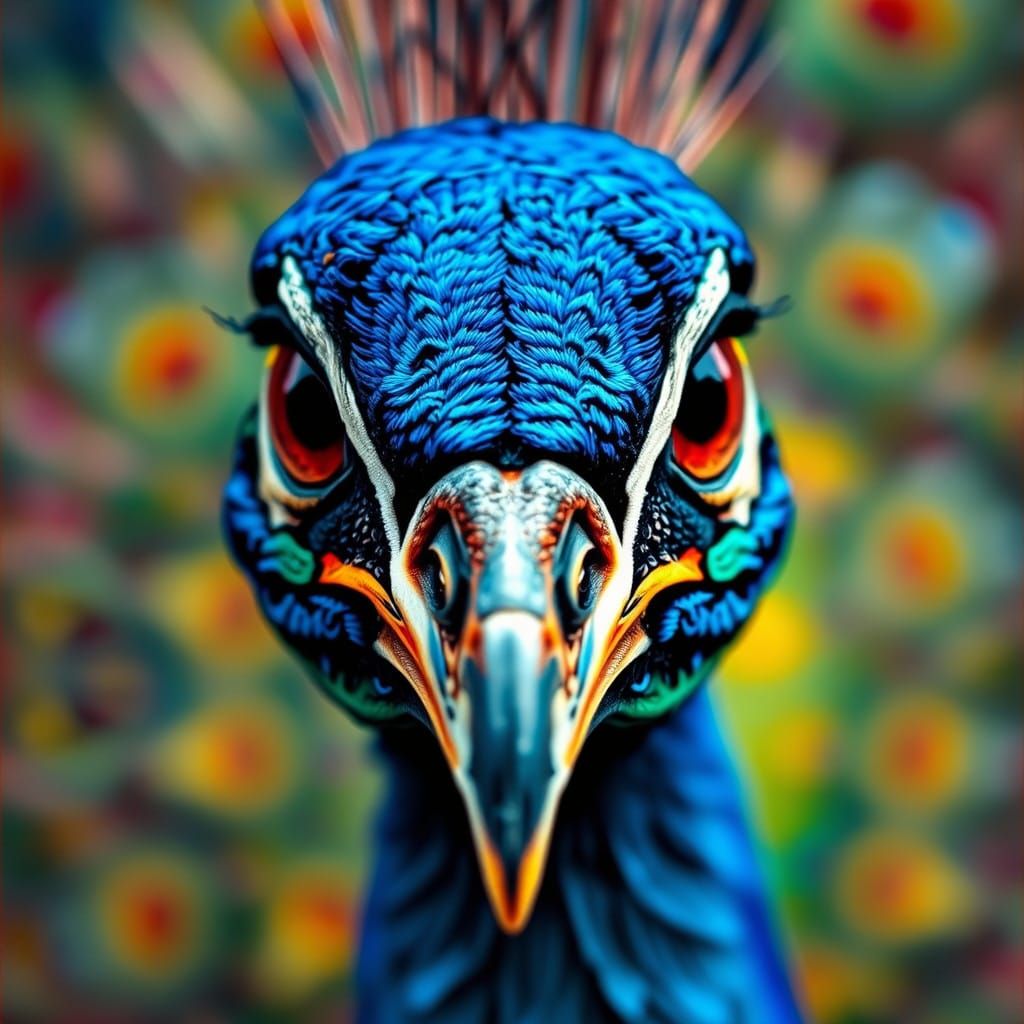 Vibrant Peacock Portrait with Charcoal and Pencil Detail