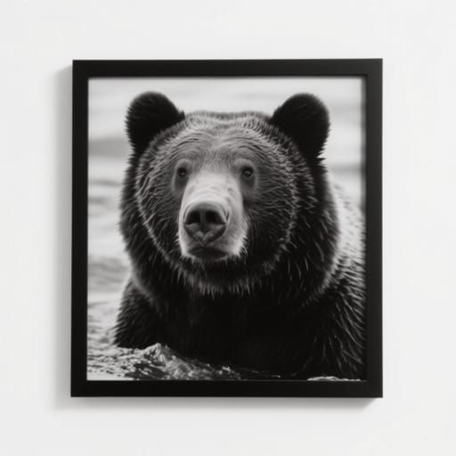 California Bear with Salmon in Black and White