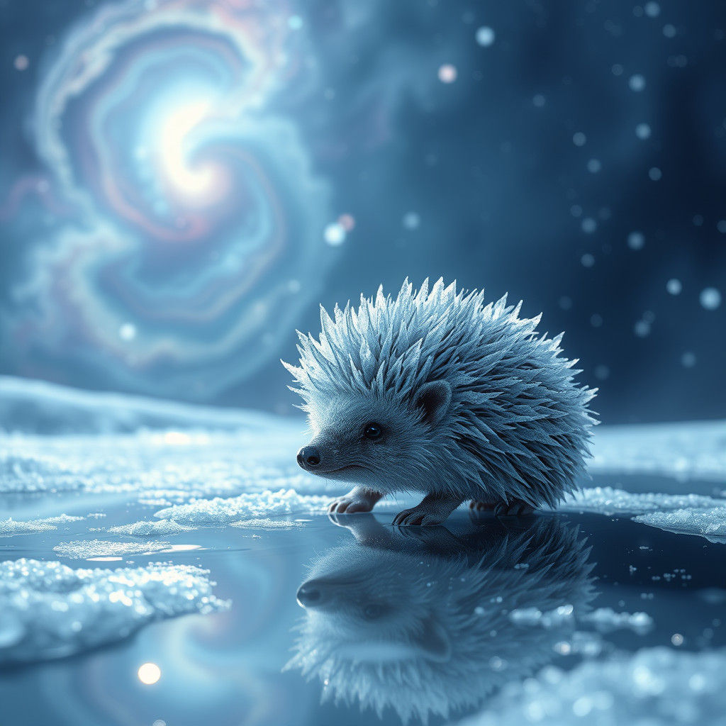 Icy Hedgehog in Cosmic Winter Landscape