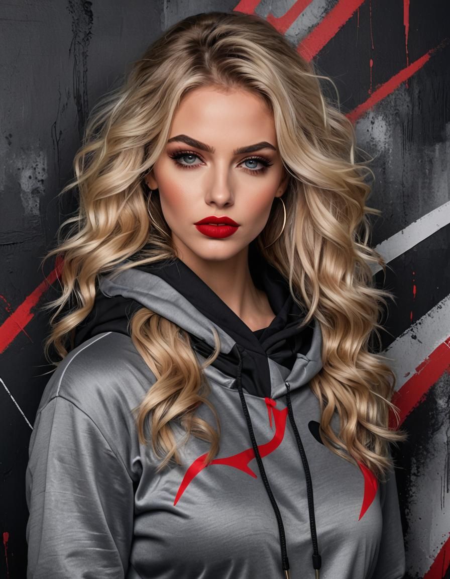 Edgy Woman with Voluminous Hair in Urban Style