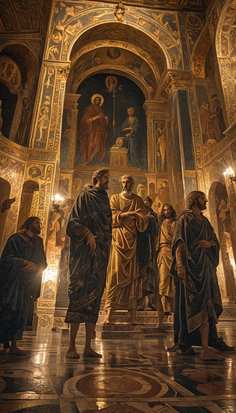 Byzantine Palace Intrigue in Opulent, Shadowy Setting