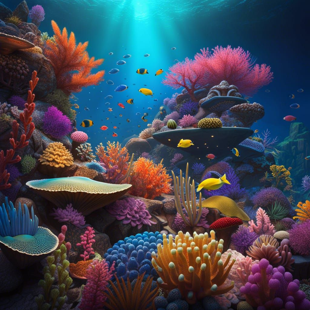 Underwater Coral Reef Scene with Sea Turtle