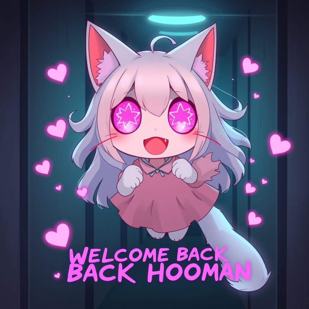 Anime Catgirl Ghost in Synthwave Style
