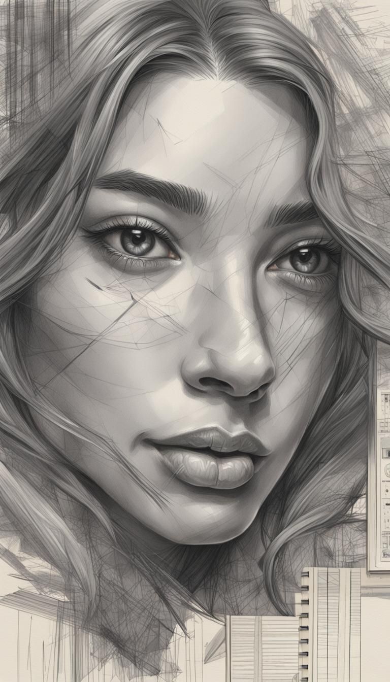 Detailed Pencil Sketch of Woman in Digital Art Style