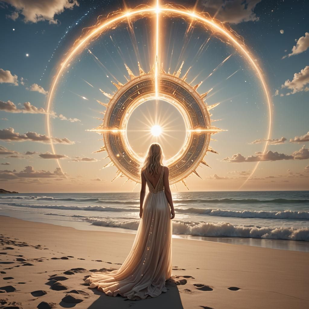 Blonde Woman Ascends to Nirvana via Light Beam