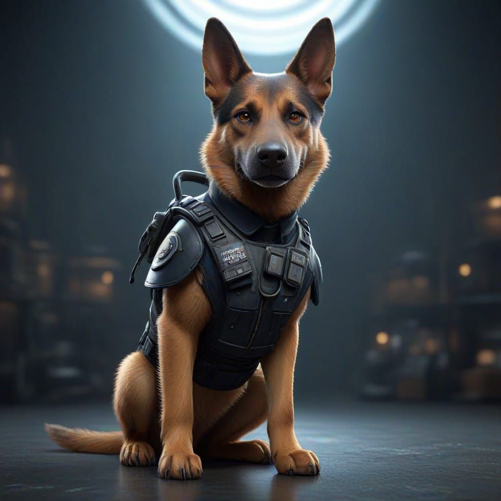 Heroic Cyber Canine in Police Uniform