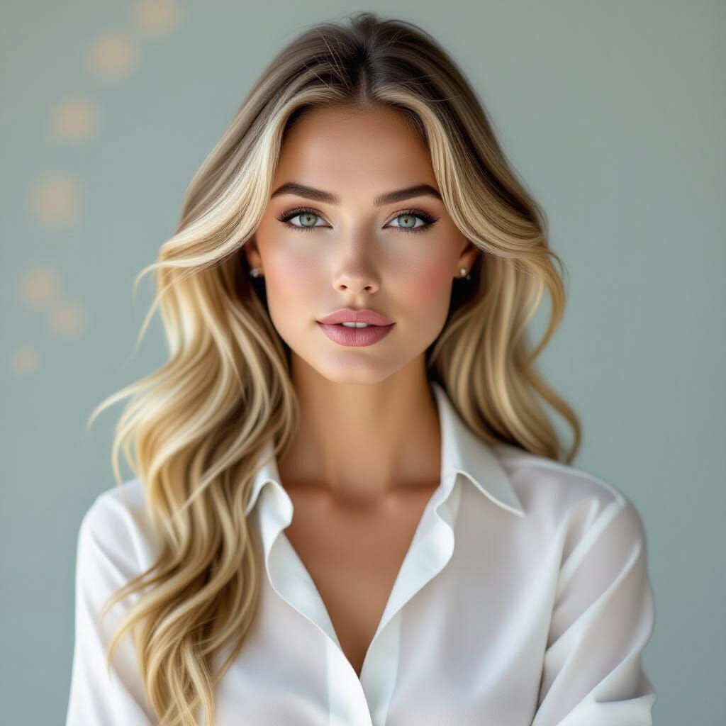 Elegant Woman with Gray Eyes in Digital Art