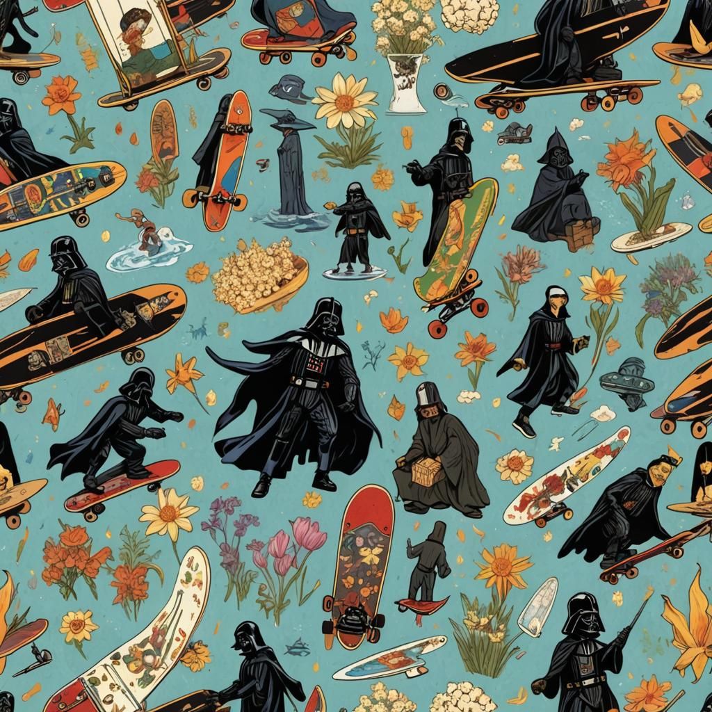 Surrealistic Wood Sculpture of Darth Vader with Skateboard i...